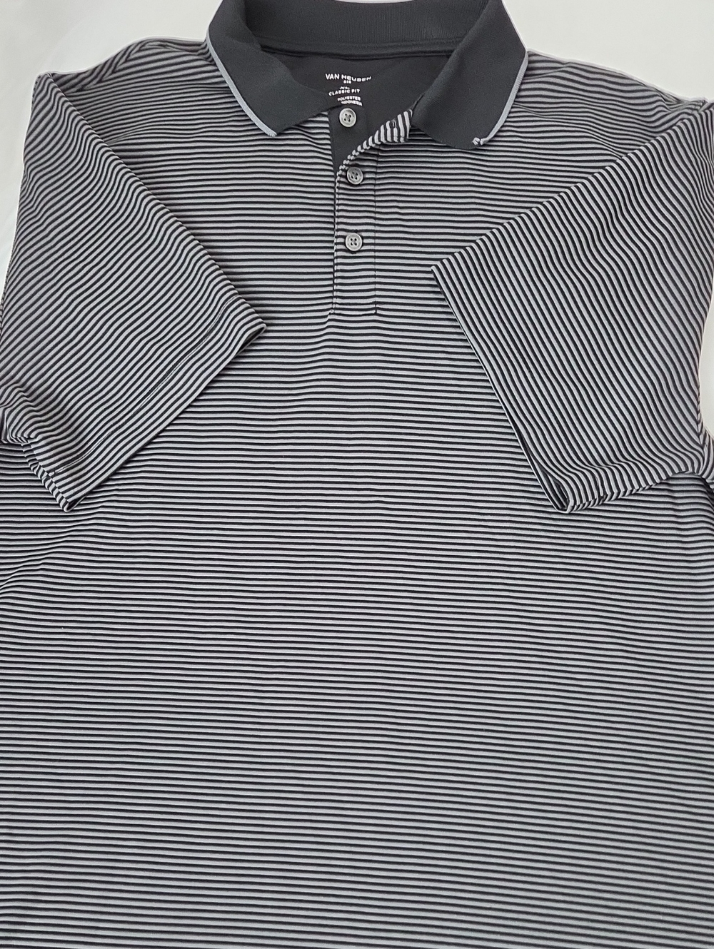 Van Heusen Black and White Thin-Striped Polo with Contrast Collar